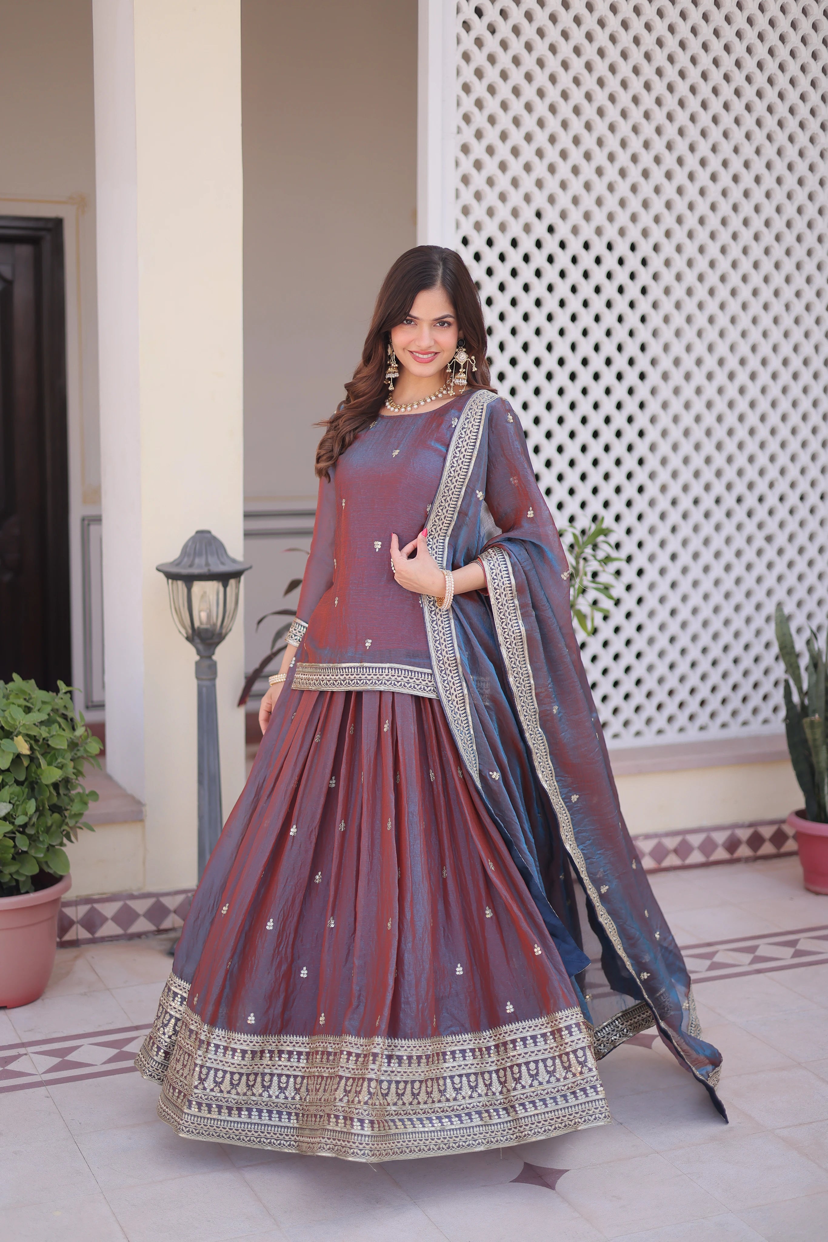 Nevria Purple Mauve Fendi Chiffon Sequins Embroidered Work Lehenga Choli