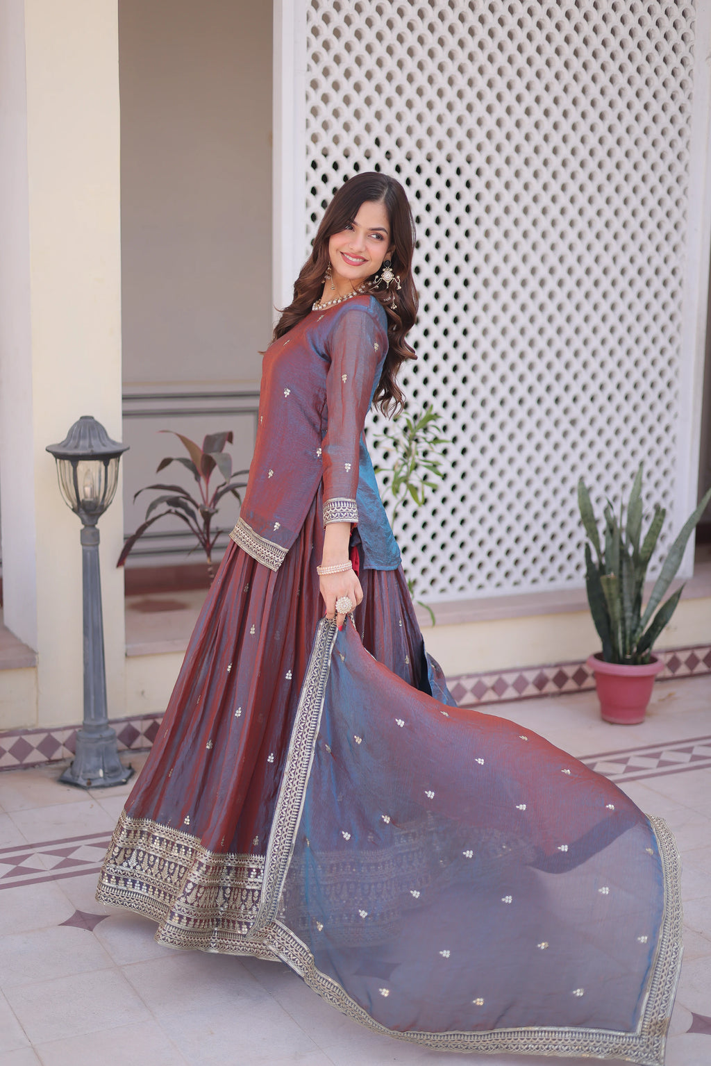 Nevria Purple Mauve Fendi Chiffon Sequins Embroidered Work Lehenga Choli