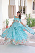 Nimi Sky Blue Gold Crush Embroidery Zari Sequins Work Lehenga Choli