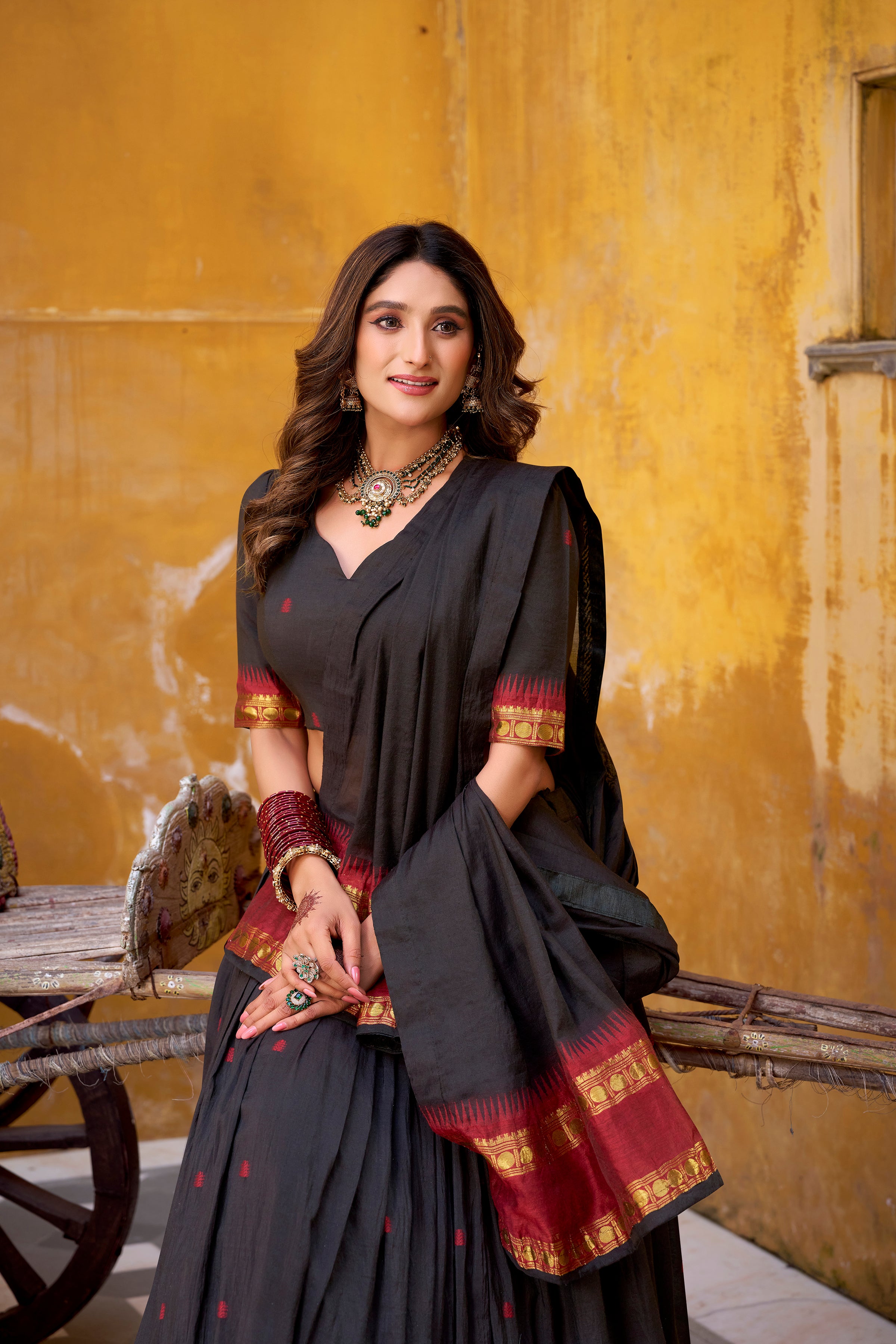 Nitriya Black Color Pure Chanderi Zari Weaving Half Saree Lehenga Choli