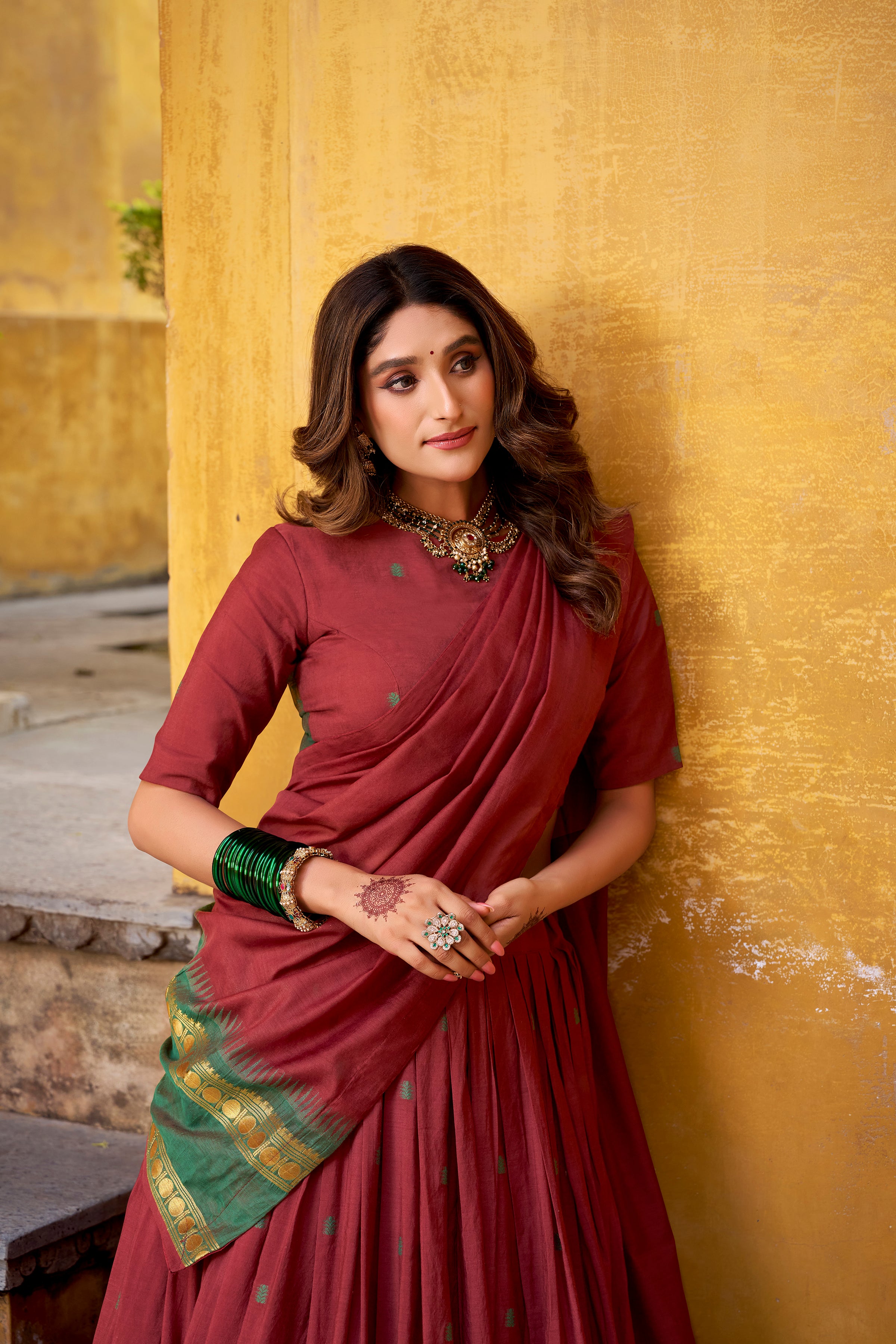 Nitriya Maroon Color Pure Chanderi Zari Weaving Half Saree Lehenga Choli