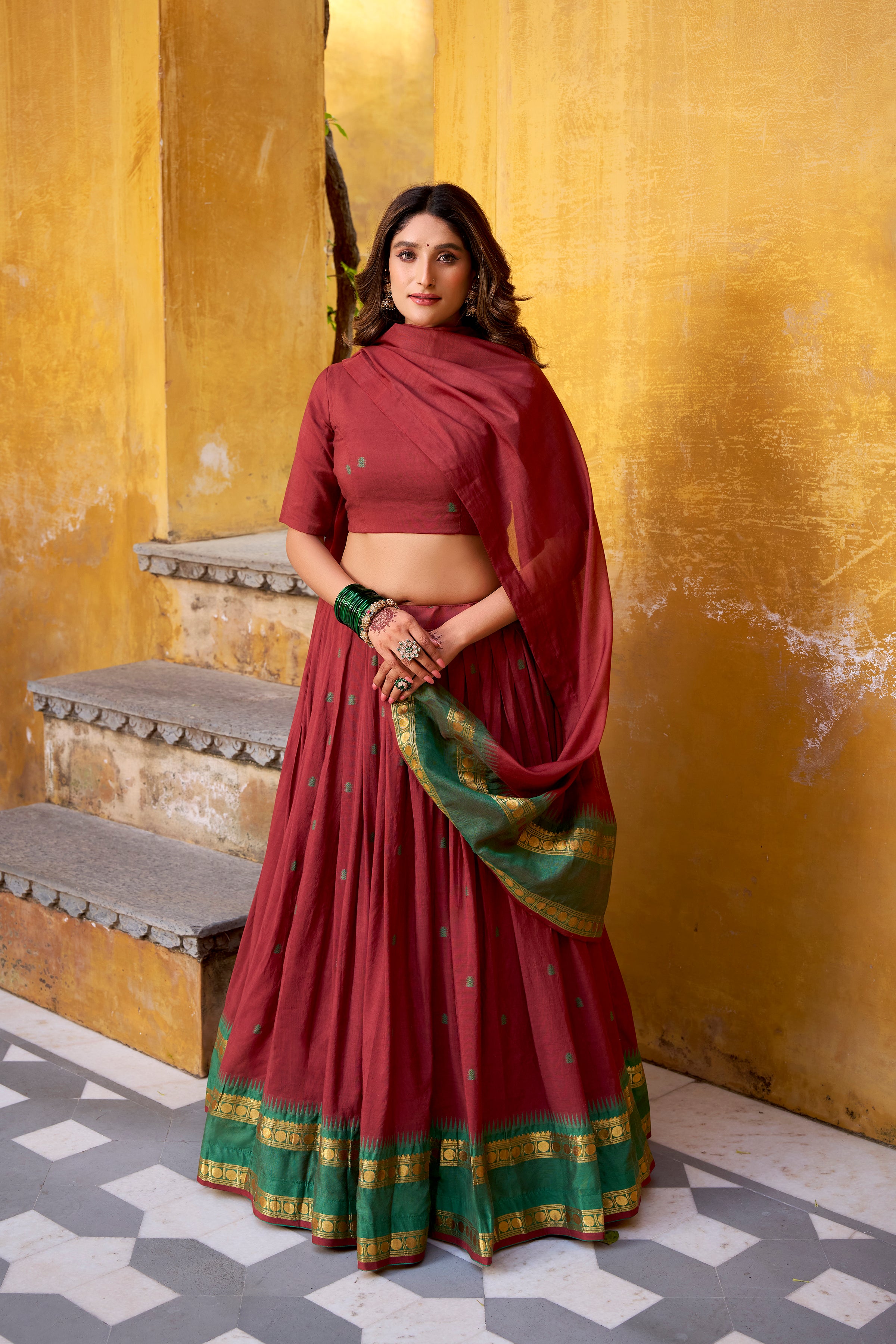 Nitriya Maroon Color Pure Chanderi Zari Weaving Half Saree Lehenga Choli