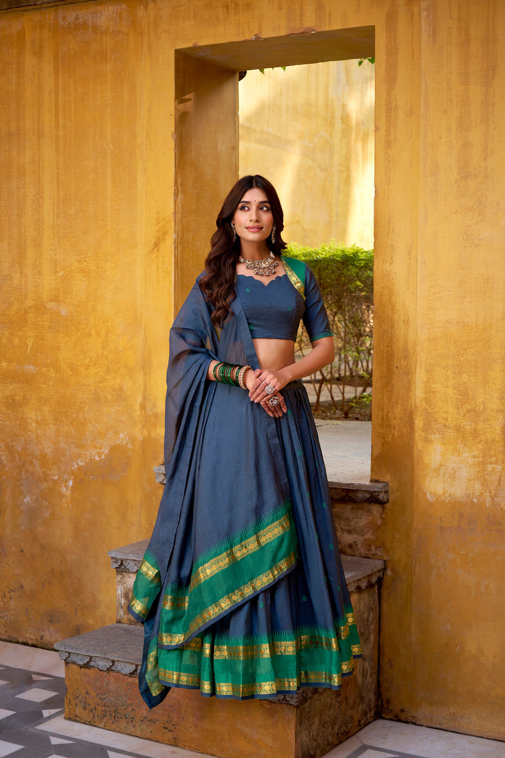 Nitriya Navy Blue Color Pure Chanderi Zari Weaving Half Saree Lehenga Choli