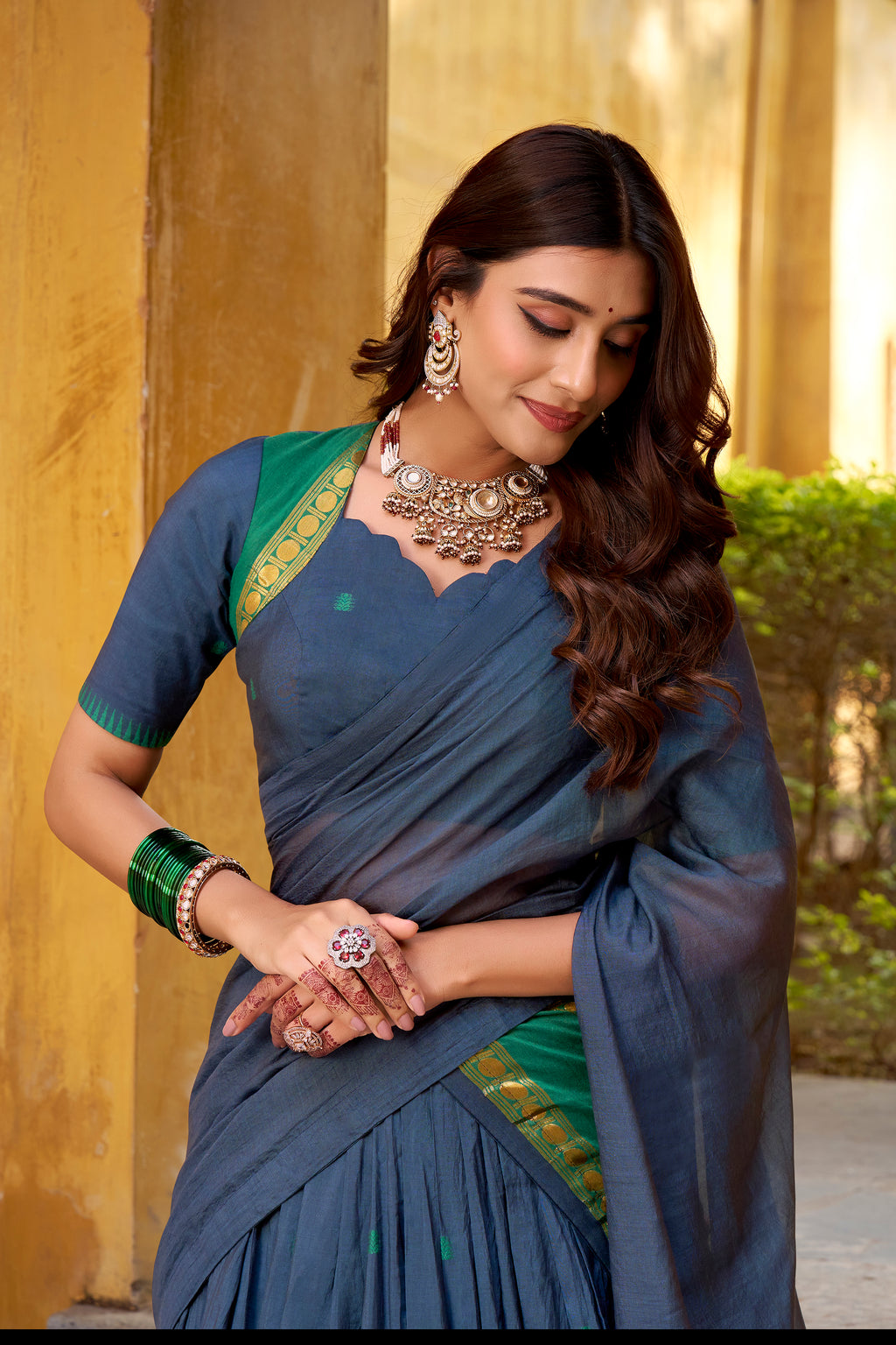 Nitriya Navy Blue Color Pure Chanderi Zari Weaving Half Saree Lehenga Choli