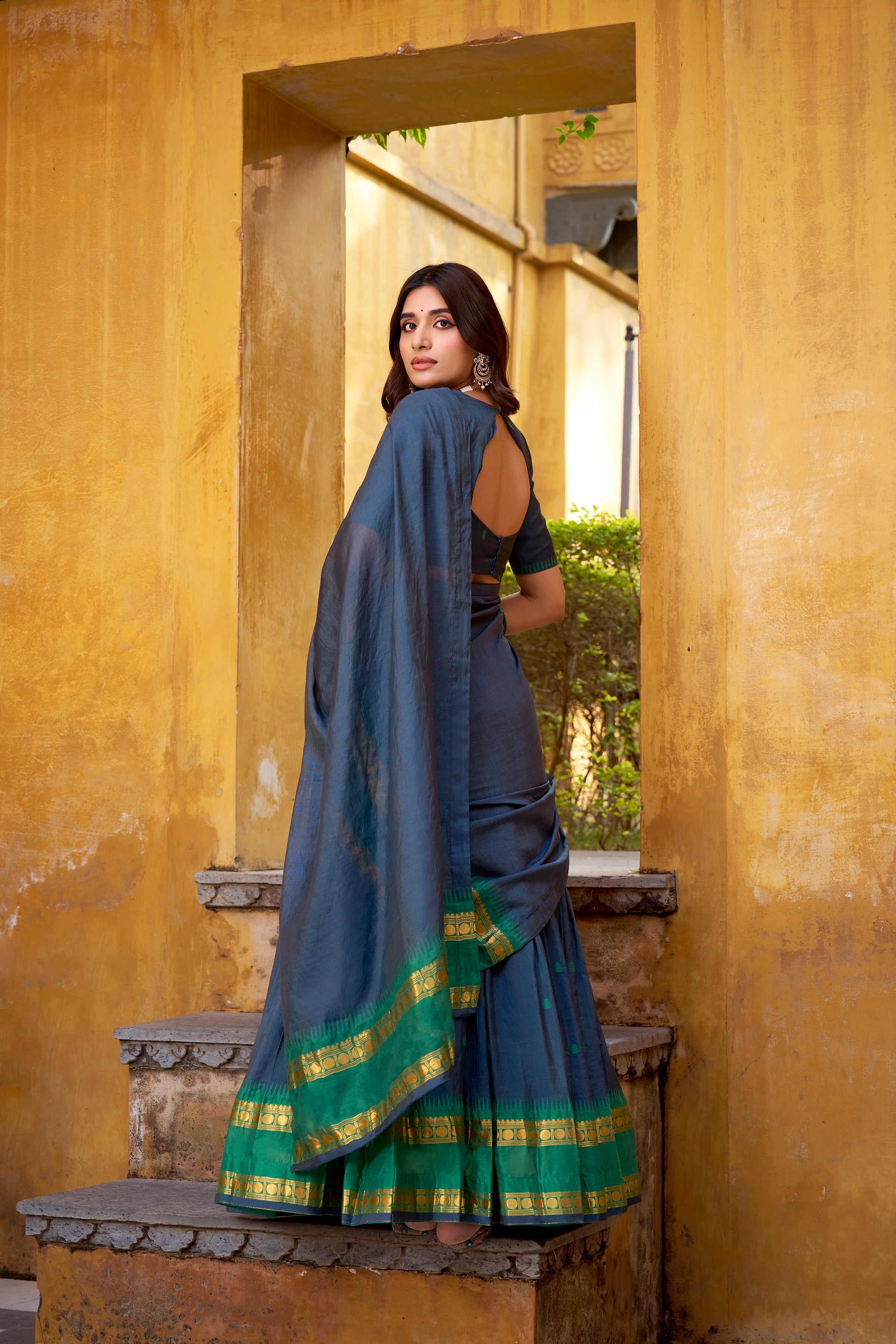 Nitriya Navy Blue Color Pure Chanderi Zari Weaving Half Saree Lehenga Choli