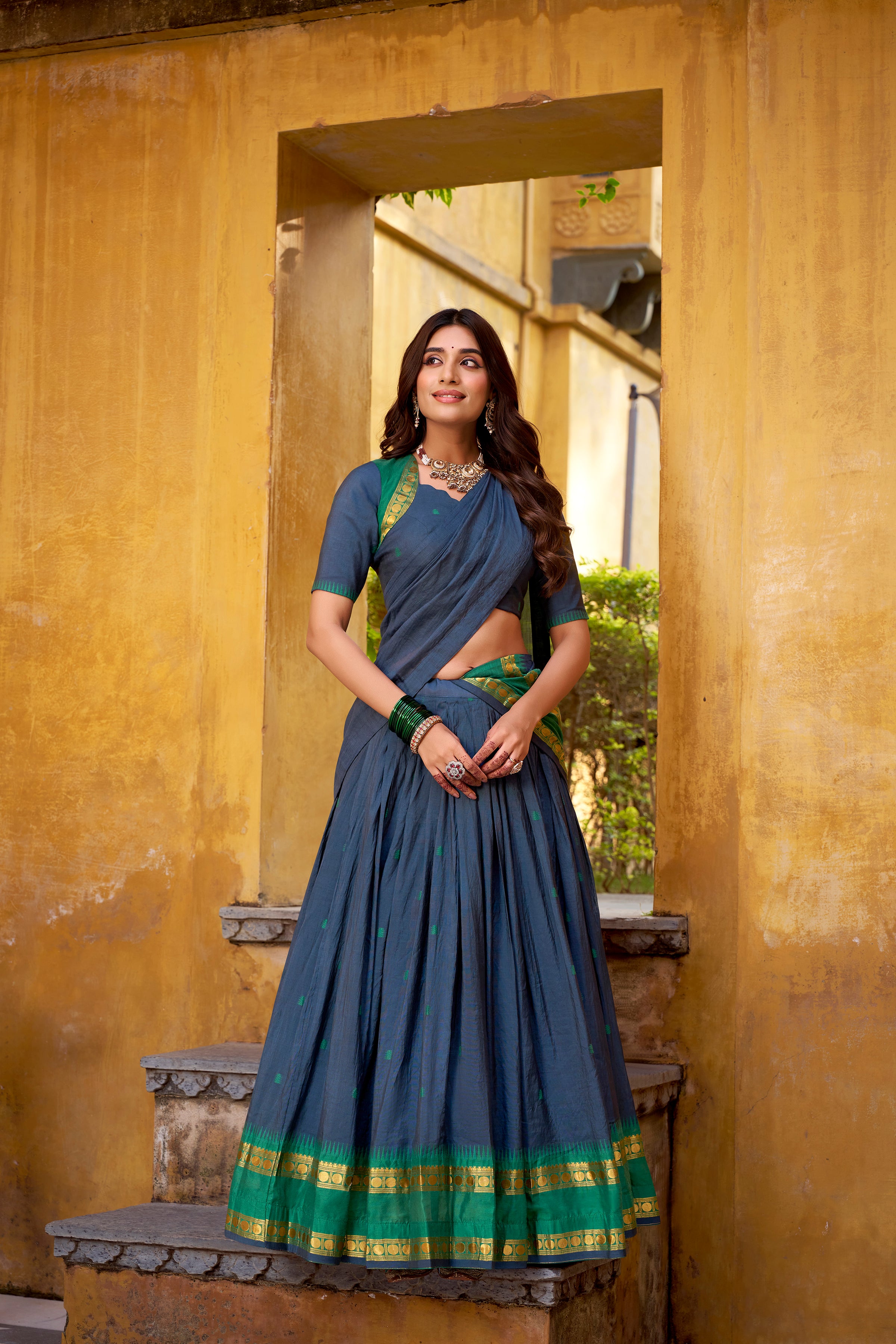 Nitriya Navy Blue Color Pure Chanderi Zari Weaving Half Saree Lehenga Choli