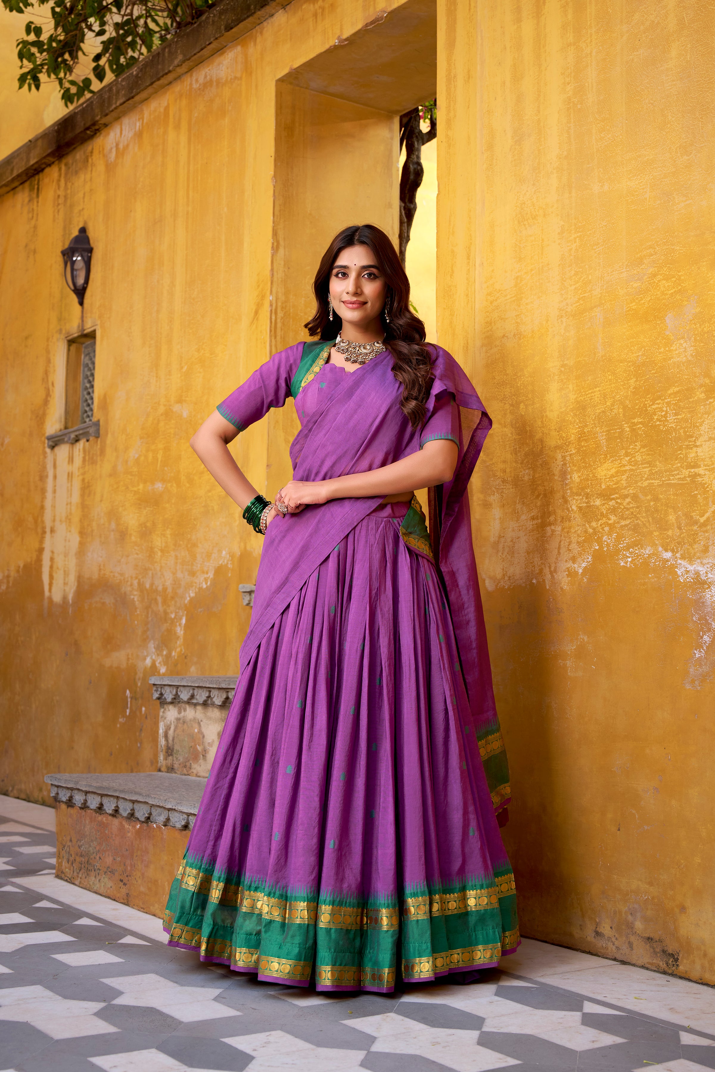 Nitriya Purple Color Pure Chanderi Zari Weaving Half Saree Lehenga Choli