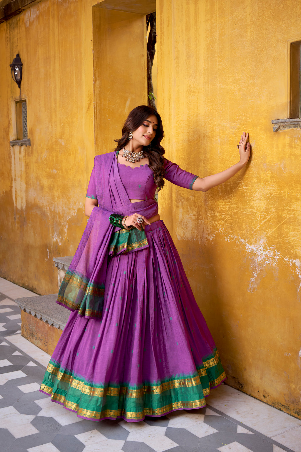 Nitriya Purple Color Pure Chanderi Zari Weaving Half Saree Lehenga Choli