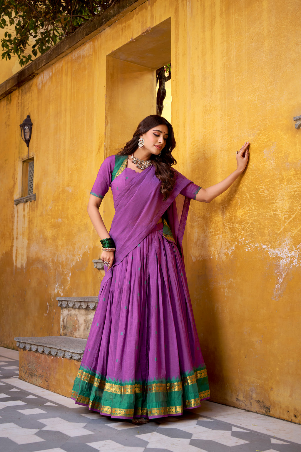 Nitriya Purple Color Pure Chanderi Zari Weaving Half Saree Lehenga Choli