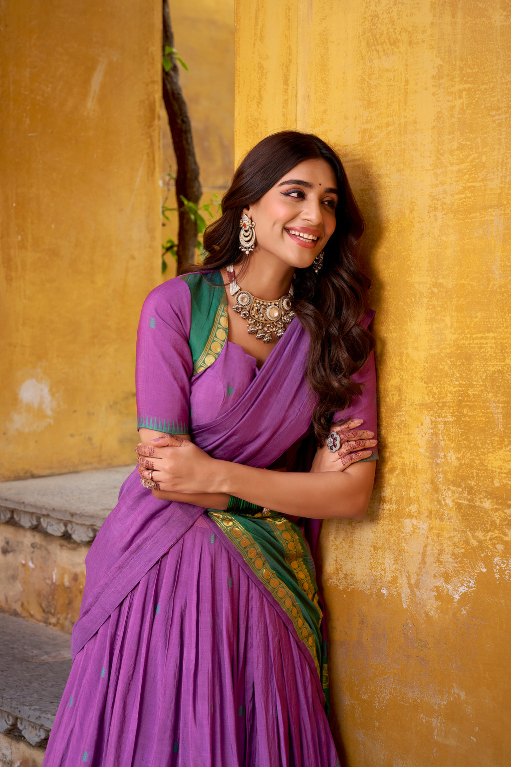 Nitriya Purple Color Pure Chanderi Zari Weaving Half Saree Lehenga Choli