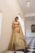 Off-white gold crush sequins thread embroidery work lehenga choli