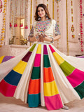 Off-White Multicolor Viscose Cotton Mirror Embroidered Lehenga Choli
