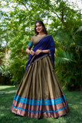 Olive Color Poly Cotton Zari Weaving Half Saree Lehenga Choli
