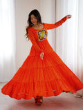 Manvitha Orange Georgette Leheriya Printed Navratri Gown