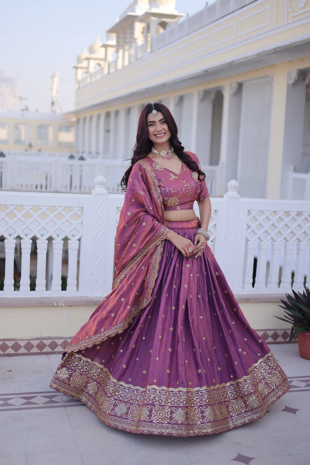 Oryana pink silk lehenga choli with sequins zari embroidered work