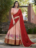 Peach Cotton Silk Embroidered Lehenga Choli Set with Dupatta