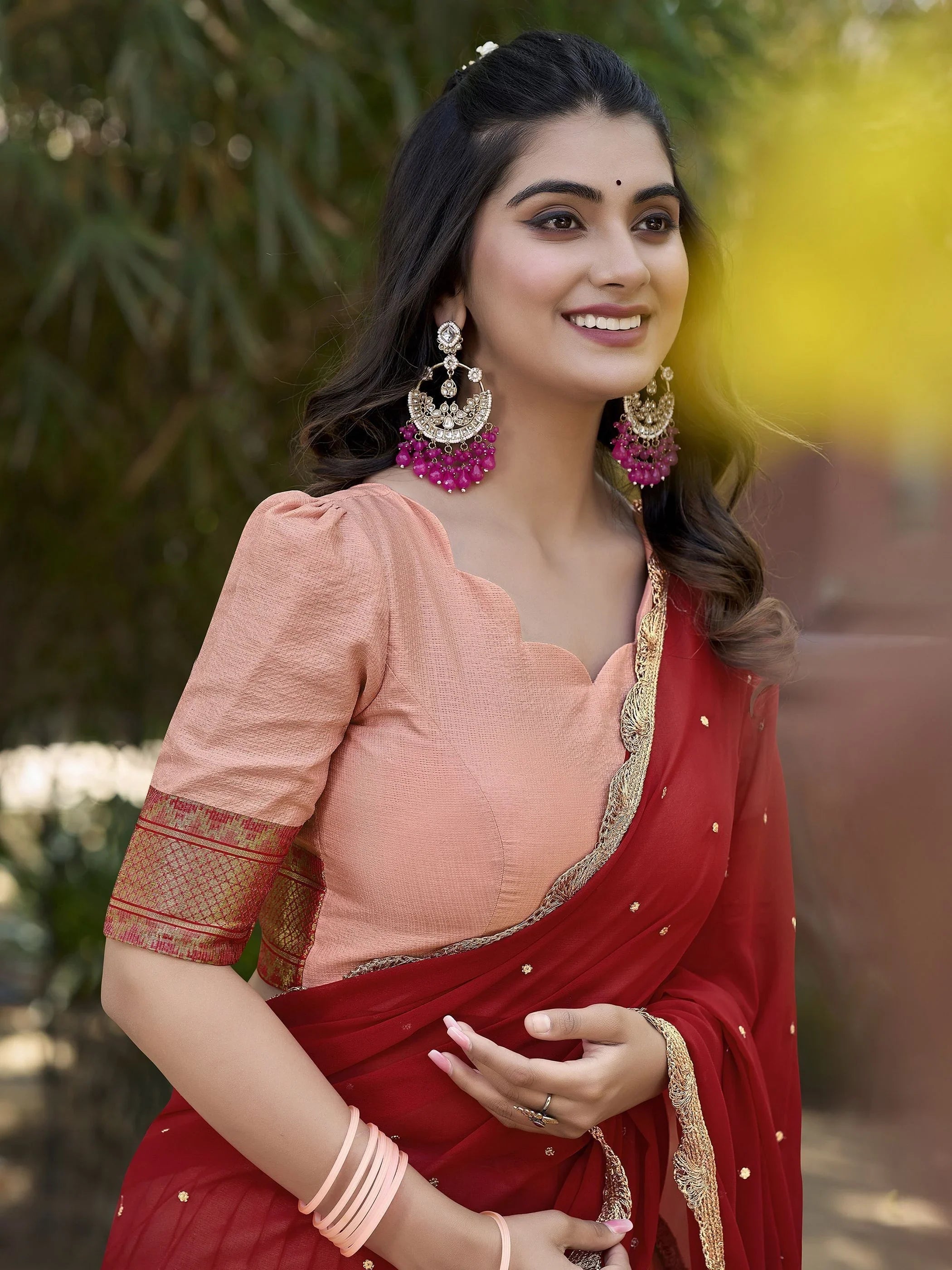 Peach Cotton Silk Embroidered Lehenga Choli Set with Dupatta