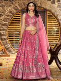 Peach Dola silk jacquard embroidered lehenga choli with dupatta