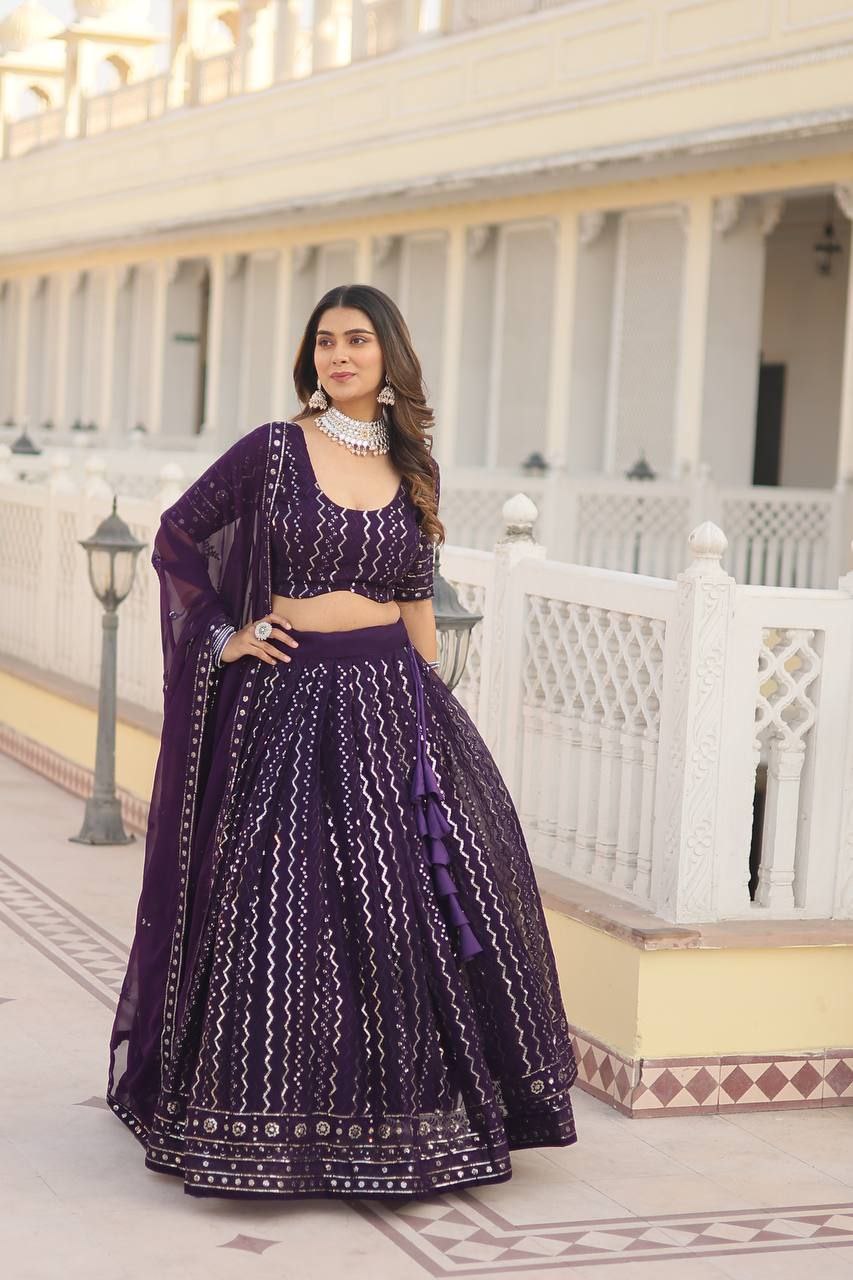 Nitya purple sequins embroidered lehenga set
