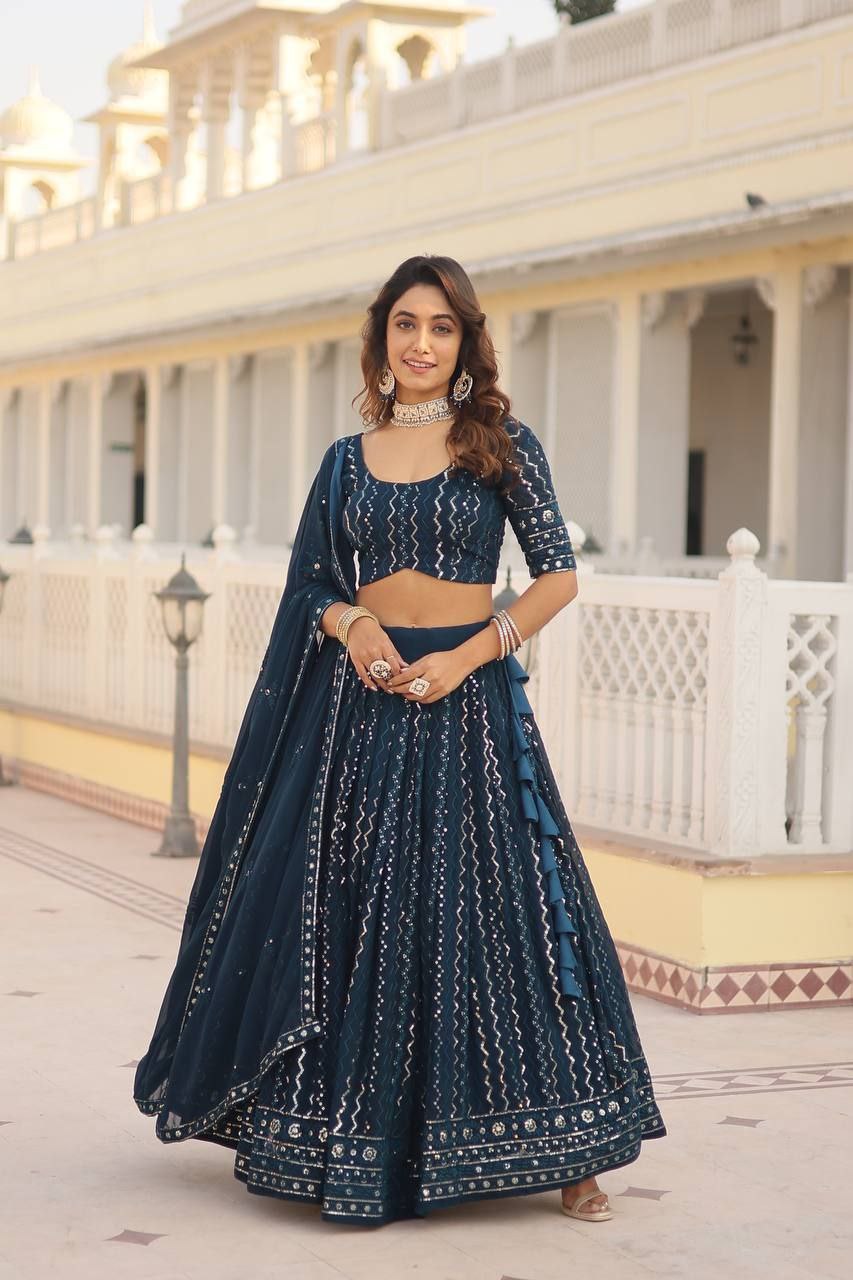 Blue sequins embroidered Nitya designer lehenga