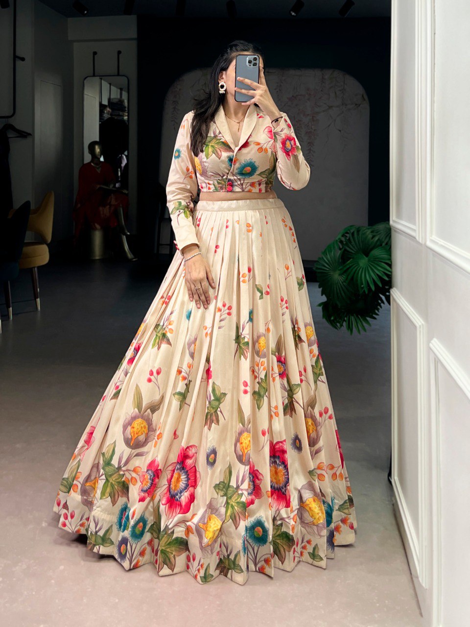 Akanksha Tussar Silk Floral Printed Co-ord Lehenga Choli Set