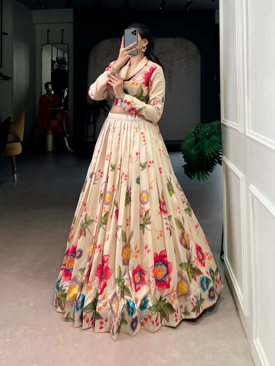 Akanksha Tussar Silk Floral Printed Co-ord Lehenga Choli Set