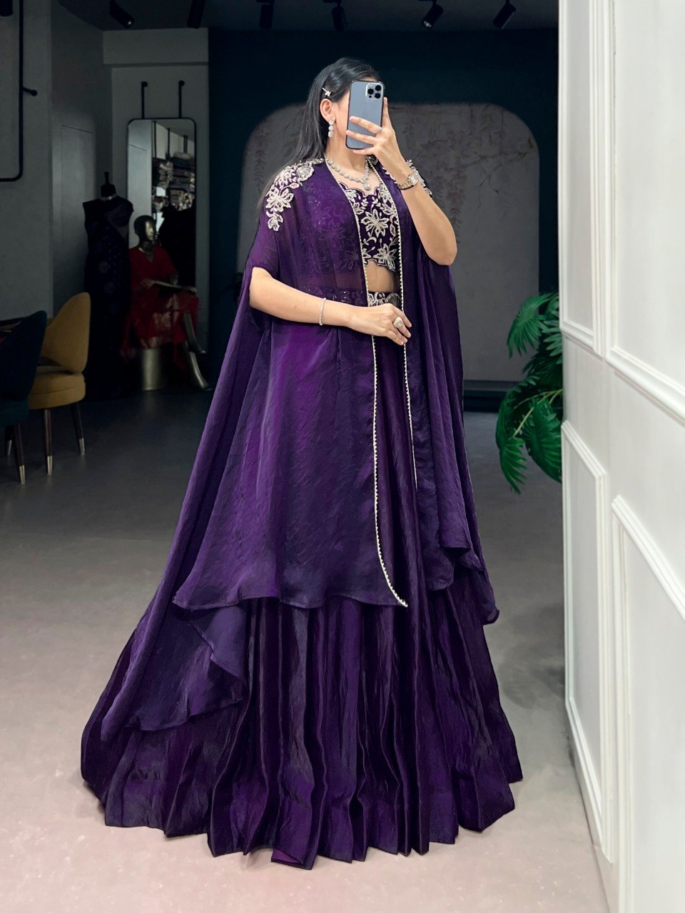 Aafreen Purple Fendy Silk Sequins Embroidered Shrug Lehenga Choli set