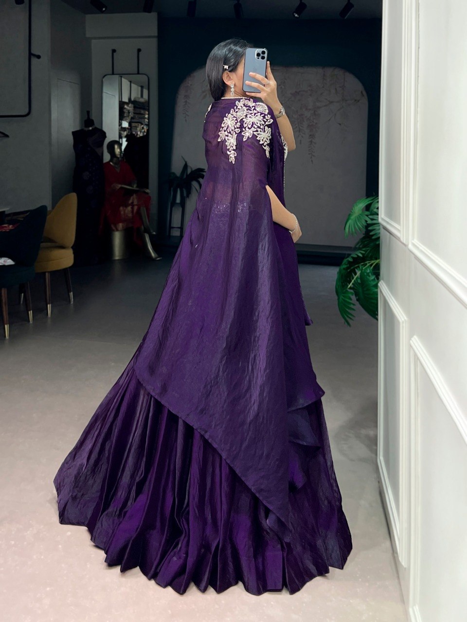 Aafreen Purple Fendy Silk Sequins Embroidered Shrug Lehenga Choli set