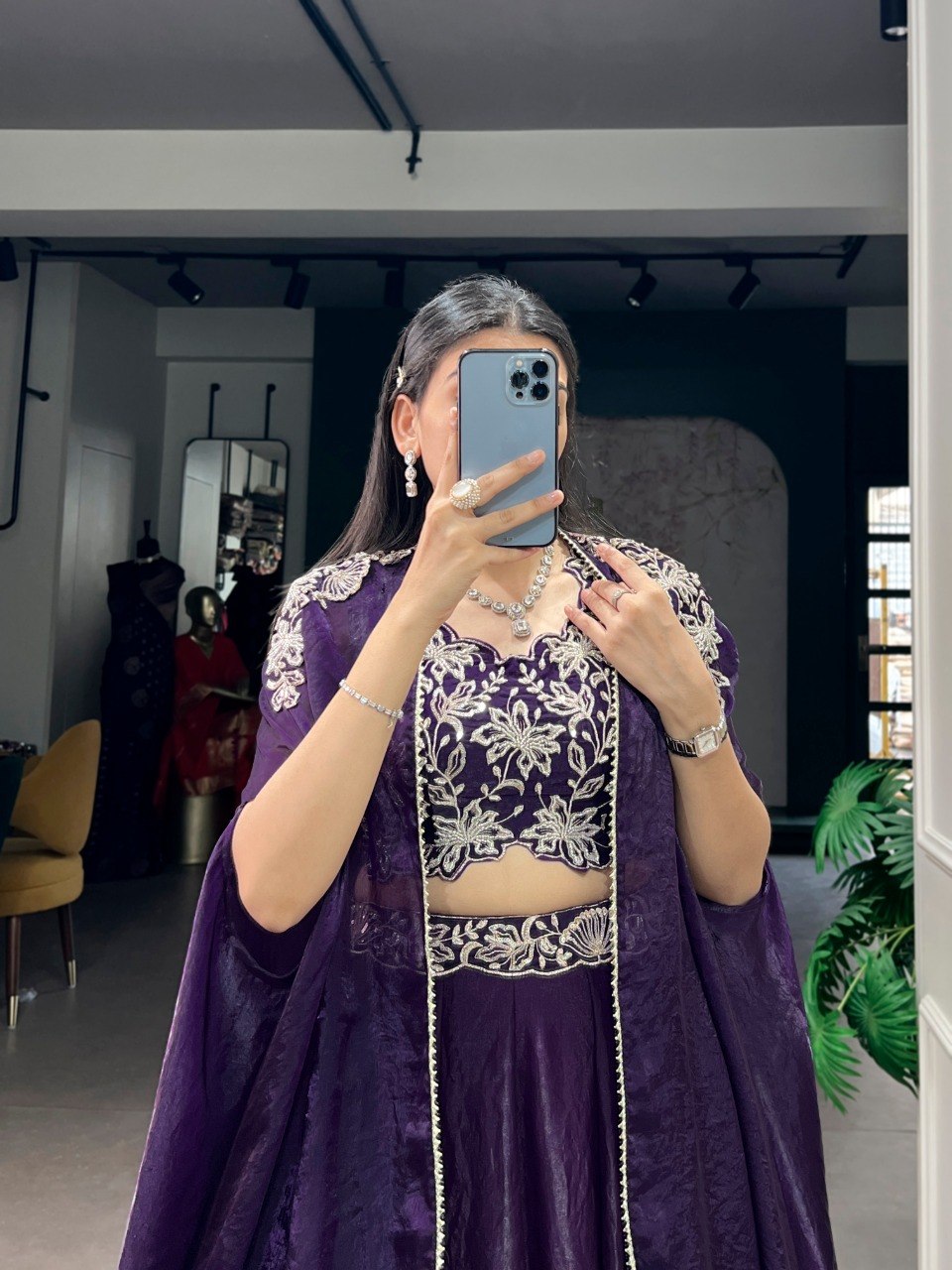 Aafreen Purple Fendy Silk Sequins Embroidered Shrug Lehenga Choli set