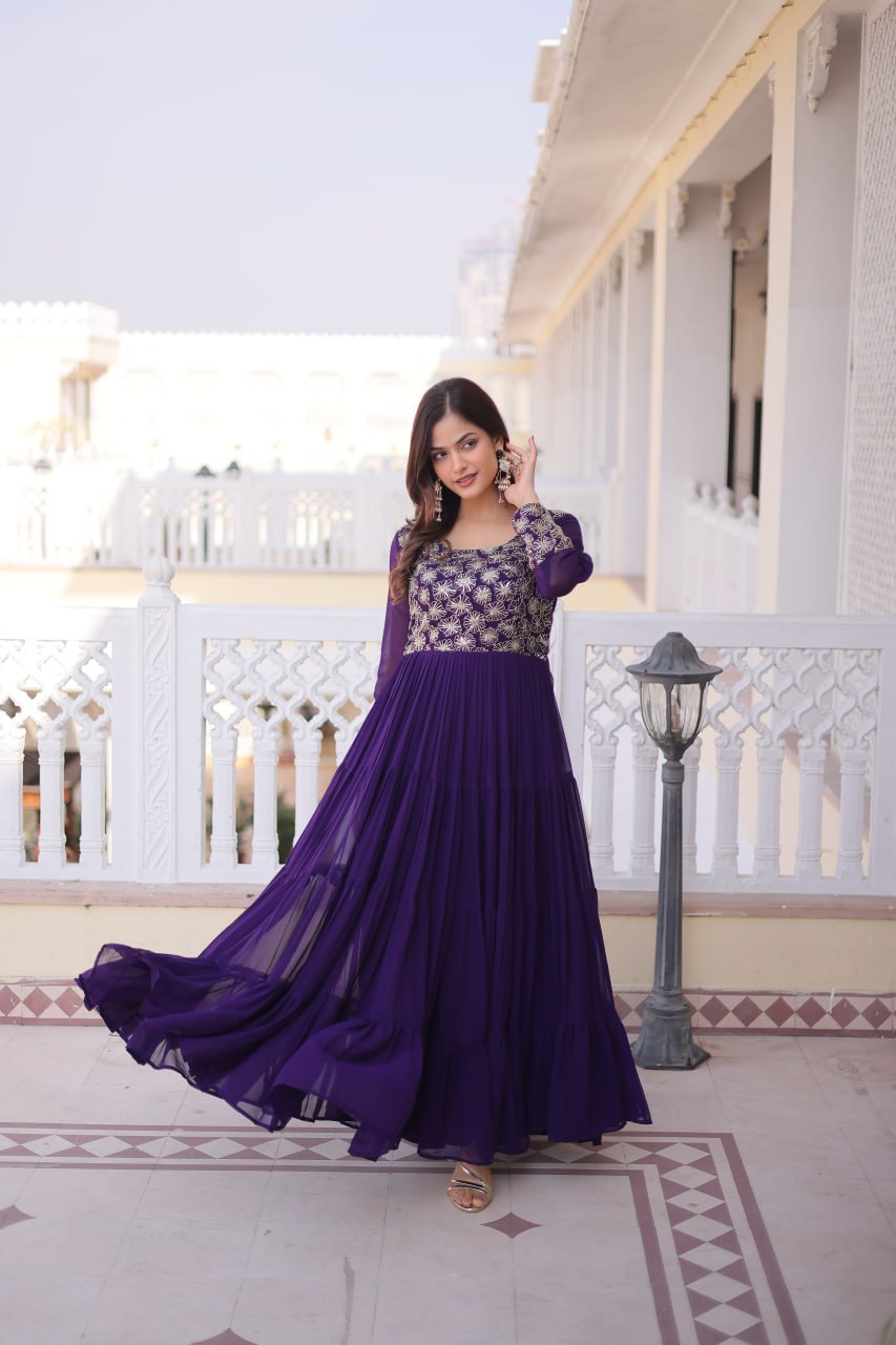 Anamika Maroon Faux Georgette with Sequins Zari Embroidery Gown