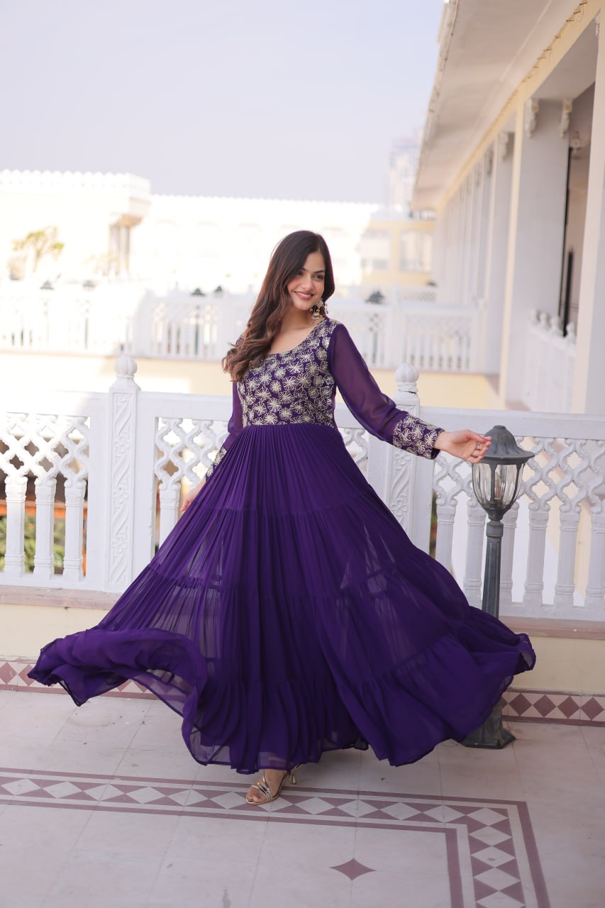 Anamika Maroon Faux Georgette with Sequins Zari Embroidery Gown