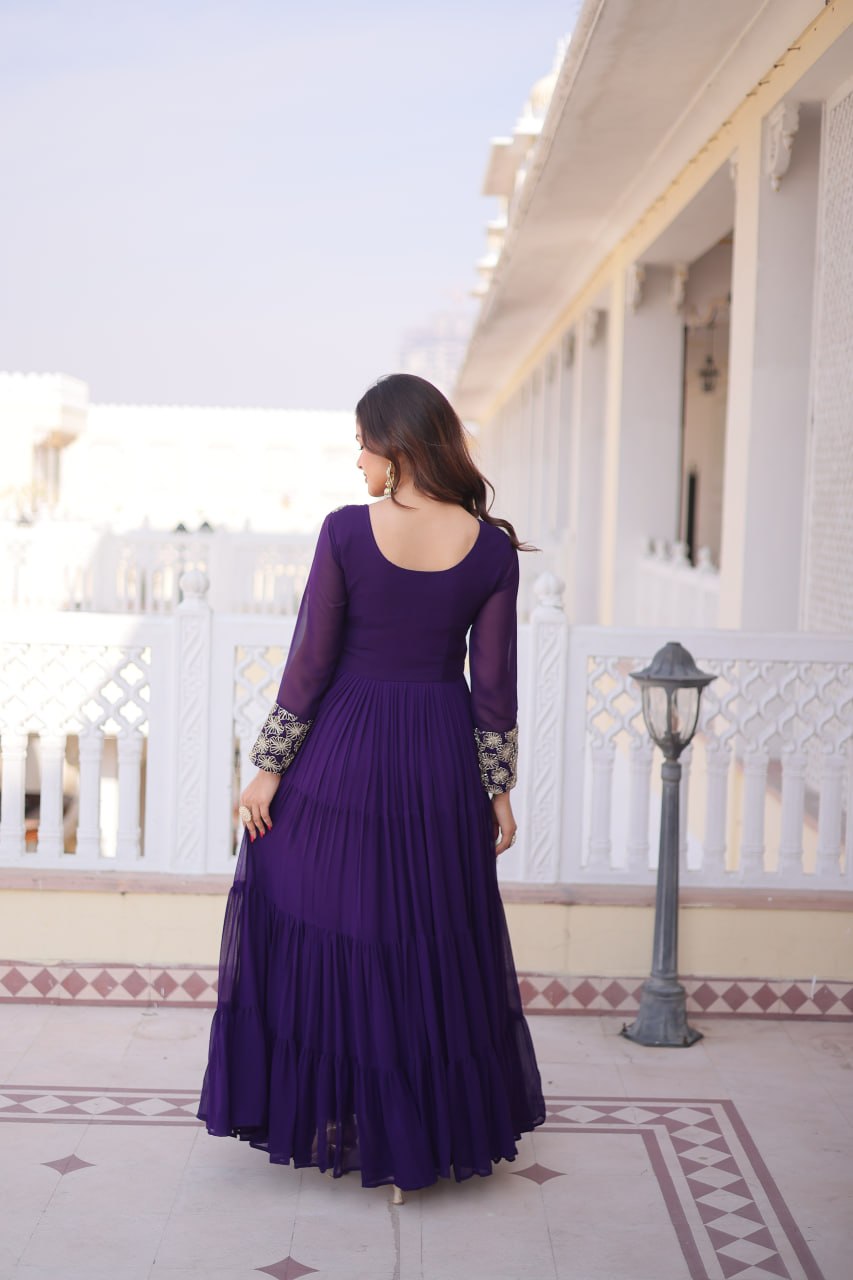Anamika Maroon Faux Georgette with Sequins Zari Embroidery Gown