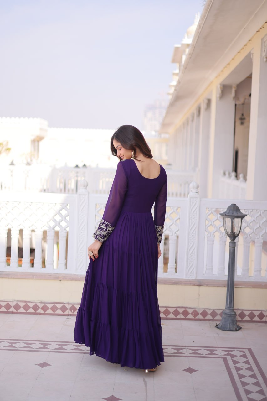 Anamika Maroon Faux Georgette with Sequins Zari Embroidery Gown