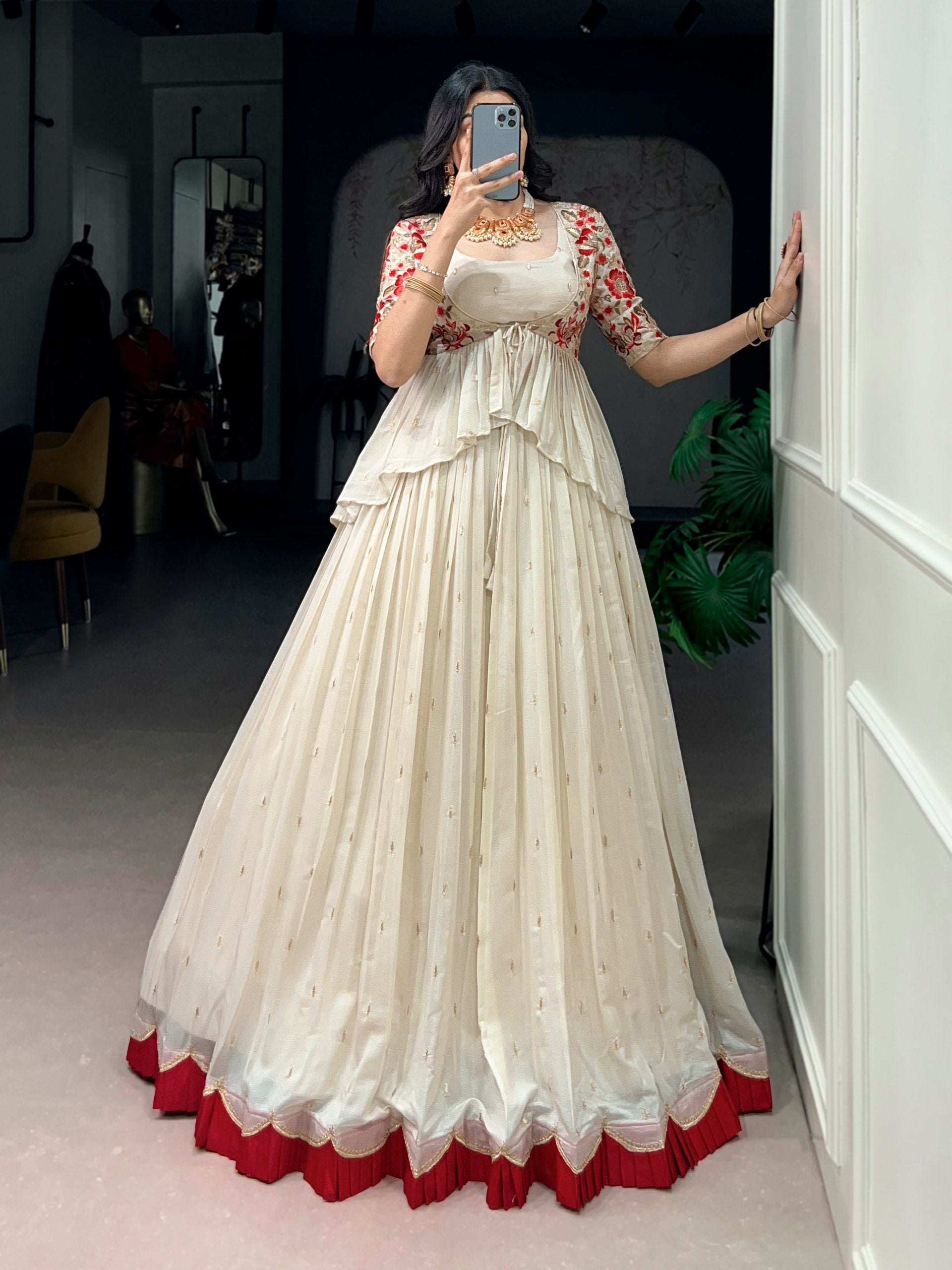 Avni Cream Coloured Chocoalte Silk Thread Sequins Embroidered Co-ord Set Lehenga