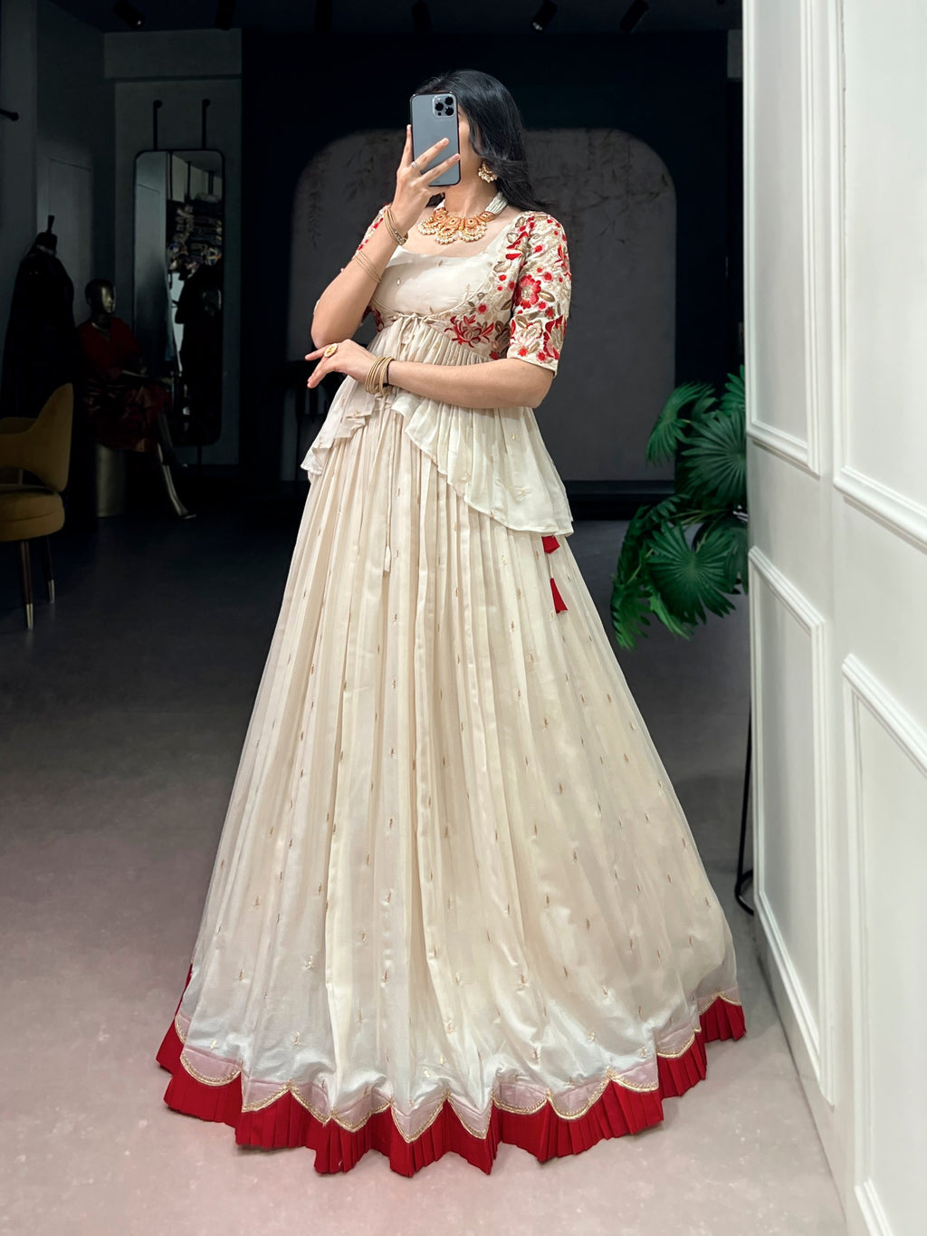 Avni Cream Coloured Chocoalte Silk Thread Sequins Embroidered Co-ord Set Lehenga