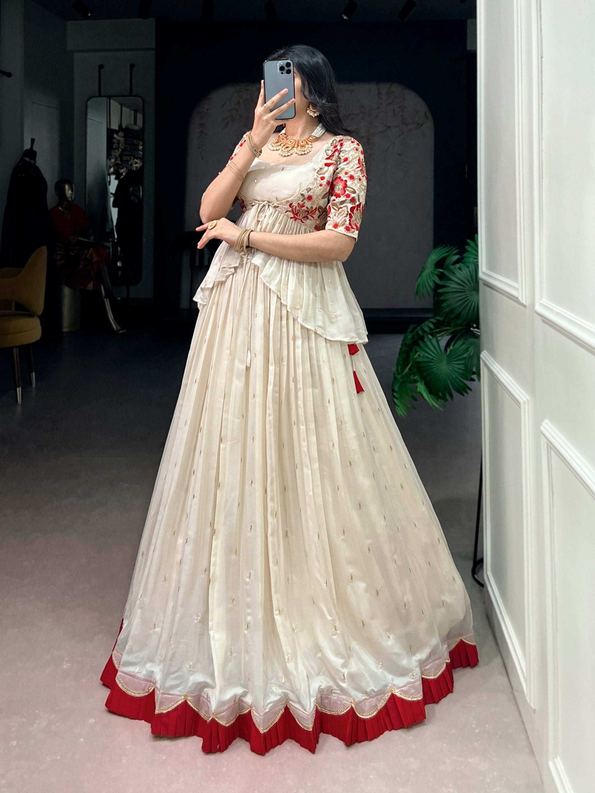 Avni Cream Coloured Chocoalte Silk Thread Sequins Embroidered Co-ord Set Lehenga