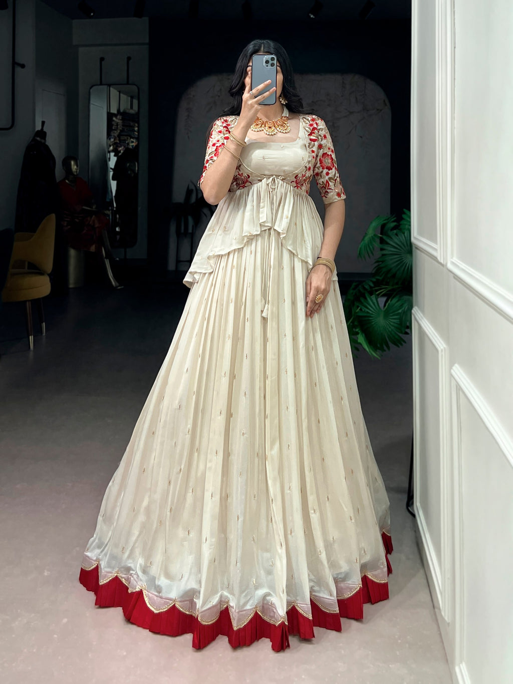 Avni Cream Coloured Chocoalte Silk Thread Sequins Embroidered Co-ord Set Lehenga