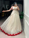 Avni Cream Coloured Chocoalte Silk Thread Sequins Embroidered Co-ord Set Lehenga
