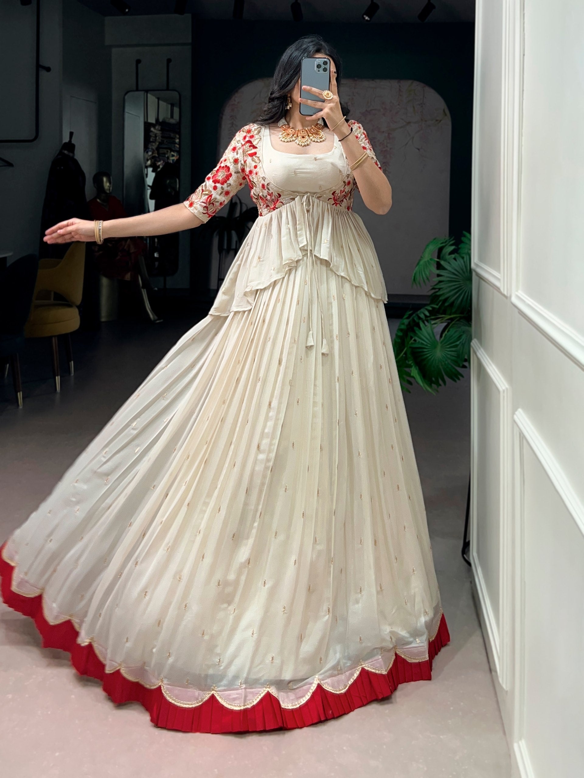 Avni Cream Coloured Chocoalte Silk Thread Sequins Embroidered Co-ord Set Lehenga