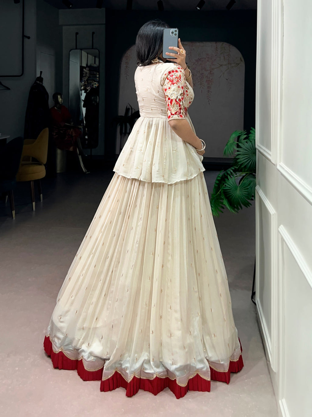 Avni Cream Coloured Chocoalte Silk Thread Sequins Embroidered Co-ord Set Lehenga
