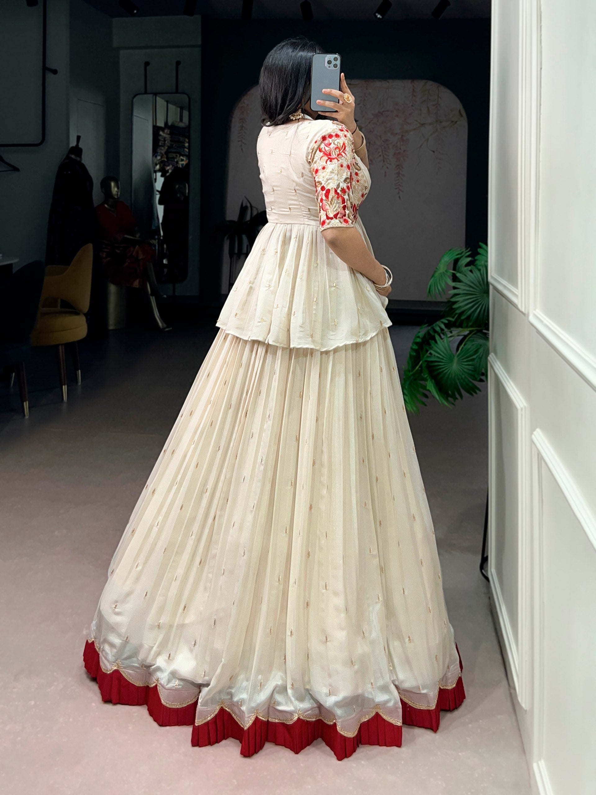 Avni Cream Coloured Chocoalte Silk Thread Sequins Embroidered Co-ord Set Lehenga