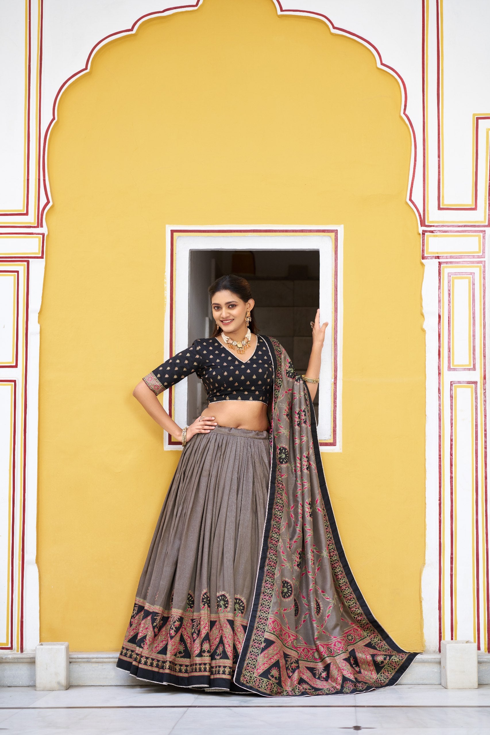 Soumya Tussar Silk Iconic Foil Printed Lehenga Choli Set