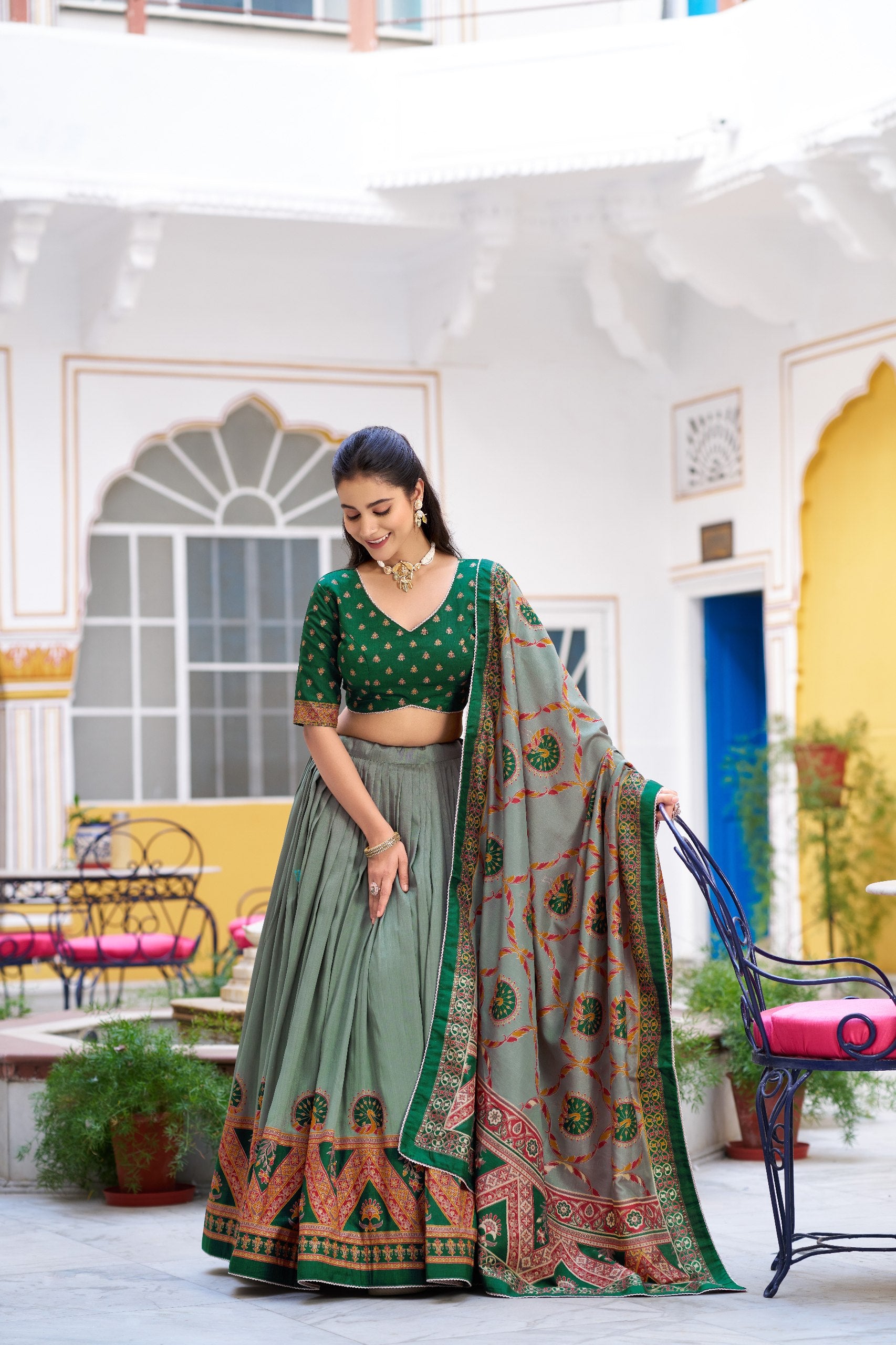 Soumya Tussar Silk Iconic Foil Printed Lehenga Choli Set