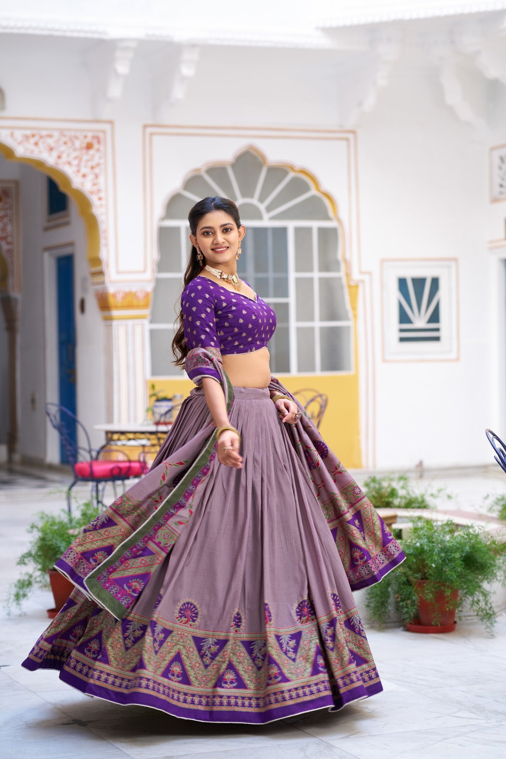 Soumya Tussar Silk Iconic Foil Printed Lehenga Choli Set