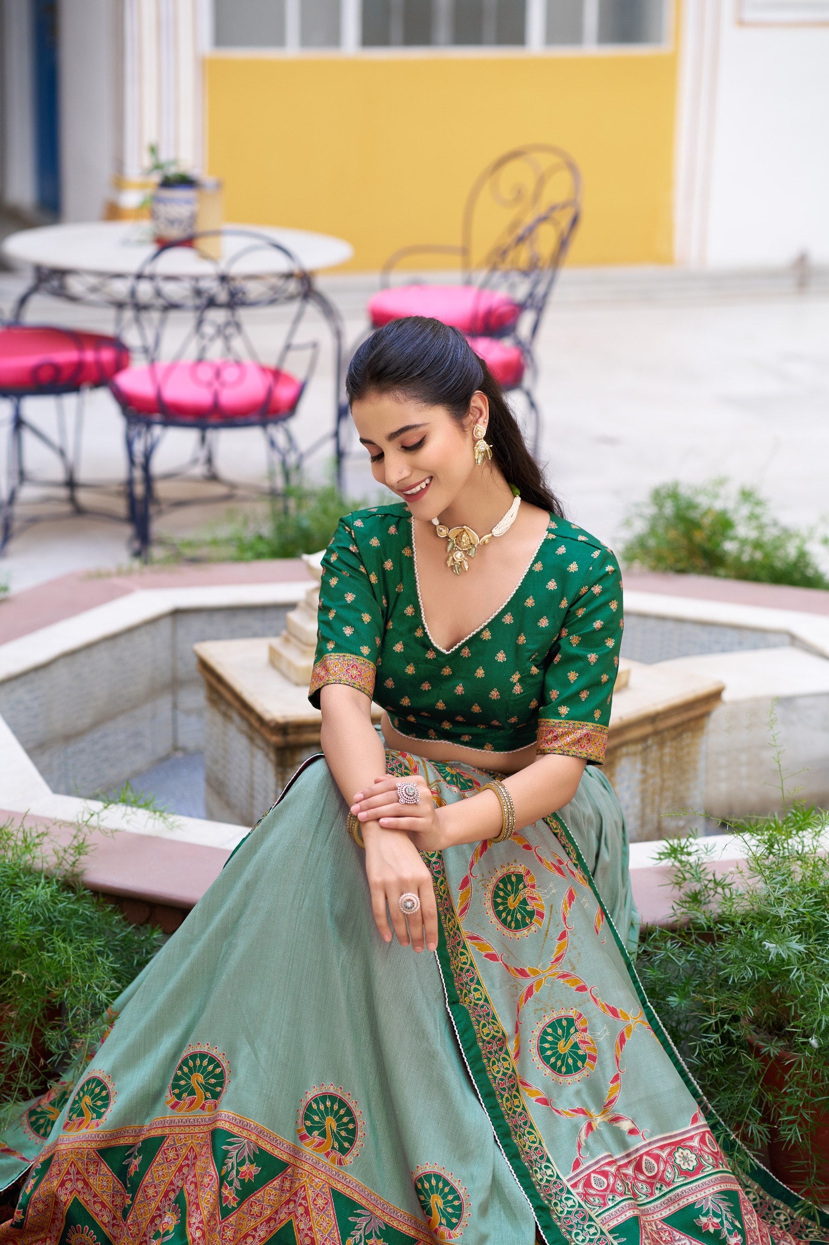 Soumya Tussar Silk Iconic Foil Printed Lehenga Choli Set