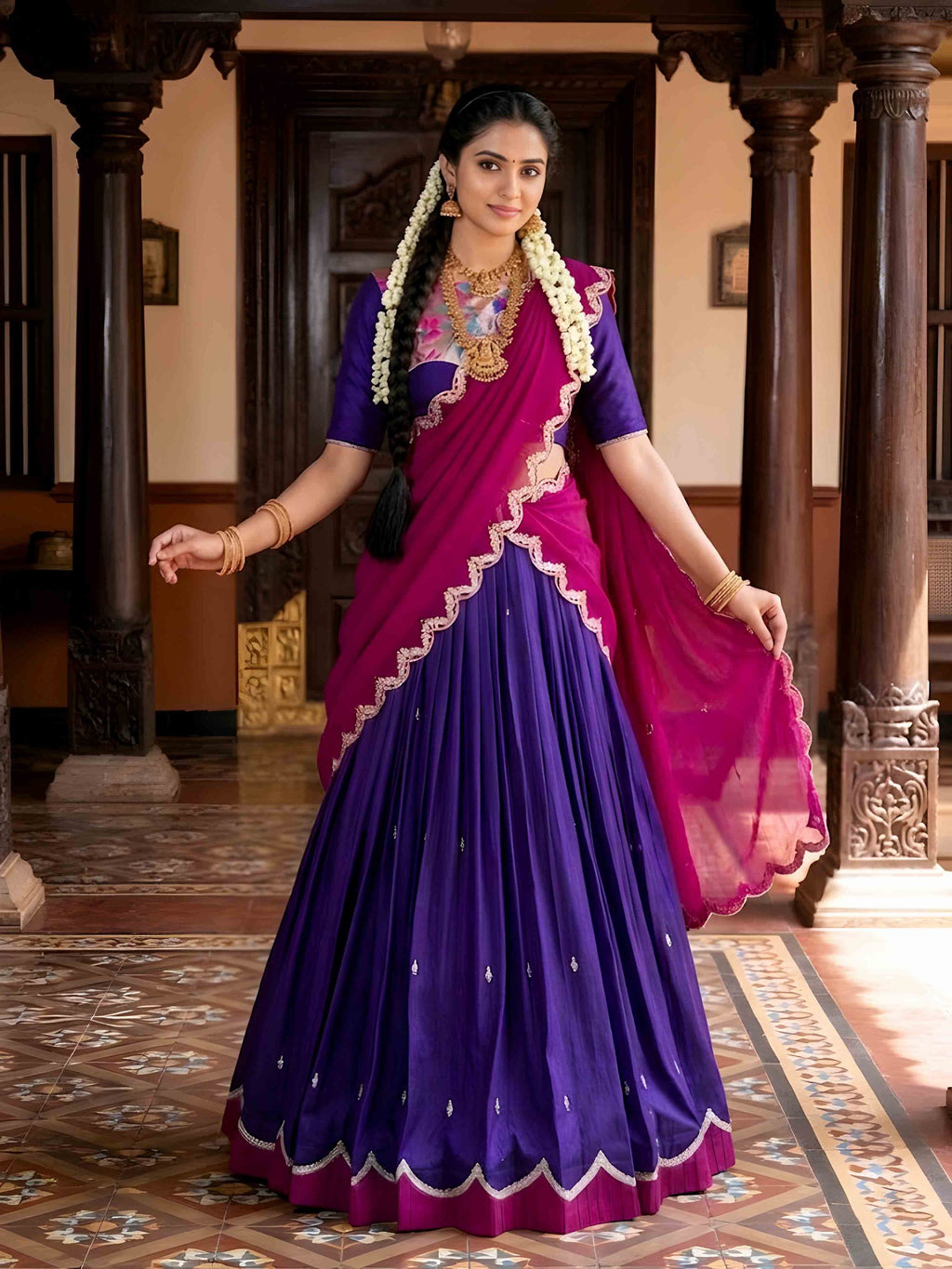 Naysha Purple Sequins and Thraed Embroidered Lehenga Choli Set