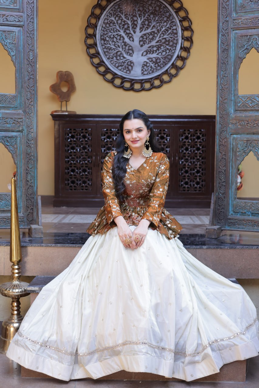 Ananya Cosmos Butti With Mustard Gold YSL Silk Sequins Embroidered Co-ord Set Lehenaga Choli