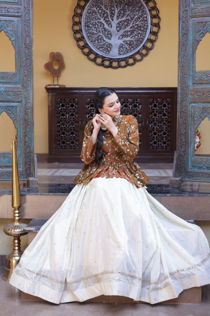 Ananya Cosmos Butti With Mustard Gold YSL Silk Sequins Embroidered Co-ord Set Lehenaga Choli