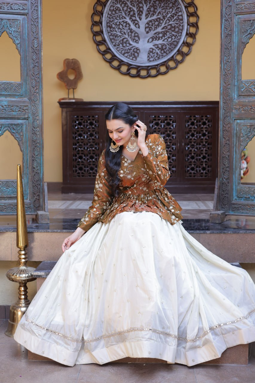 Ananya Cosmos Butti With Mustard Gold YSL Silk Sequins Embroidered Co-ord Set Lehenaga Choli