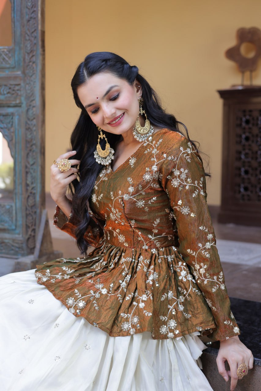 Ananya Cosmos Butti With Mustard Gold YSL Silk Sequins Embroidered Co-ord Set Lehenaga Choli